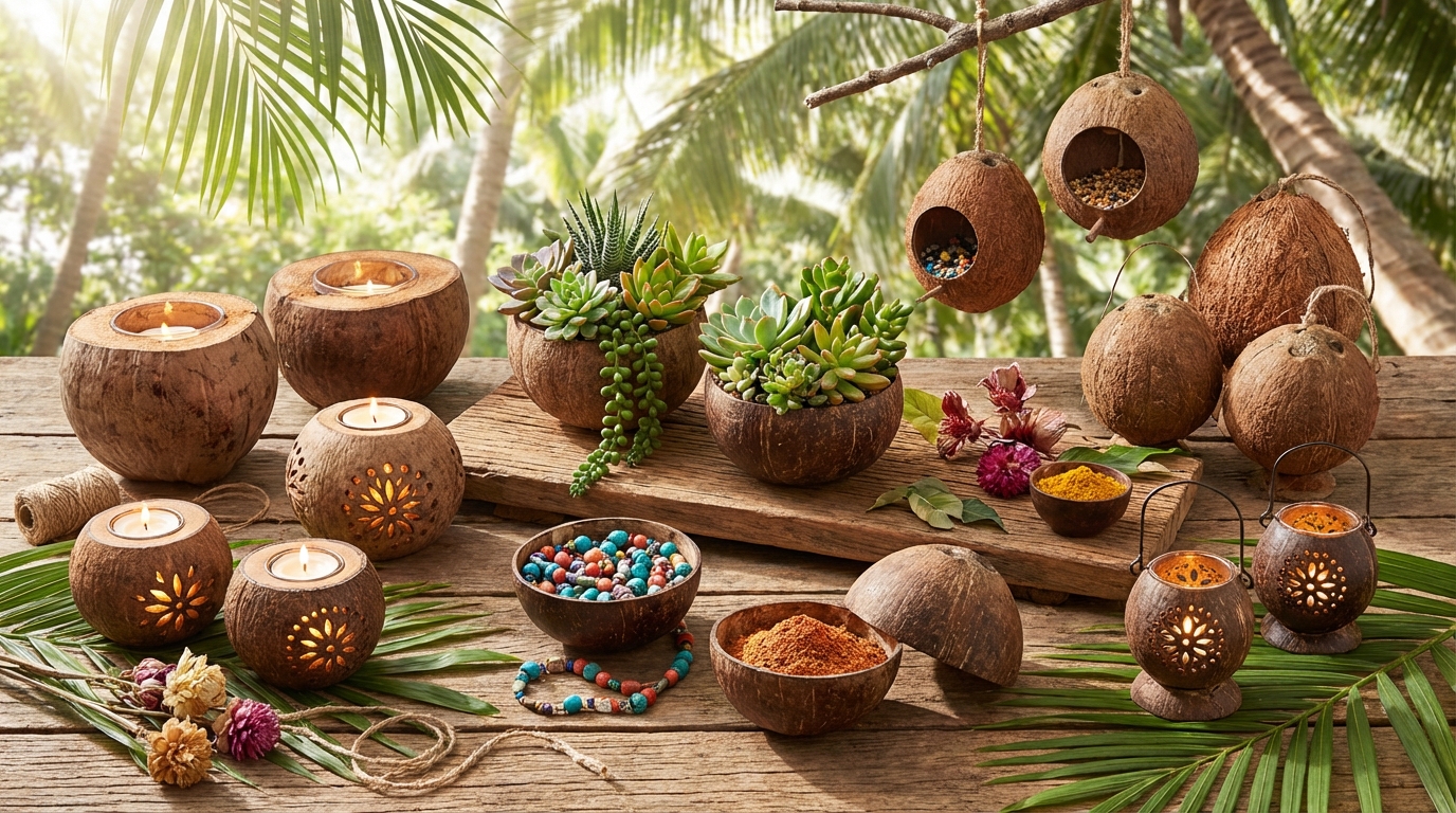 découvrez 15 idées déco créatives et originales pour réutiliser des coques de noix de coco. transformez vos coquilles en objets décoratifs uniques et écologiques.