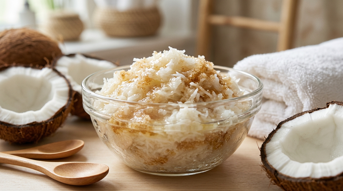découvrez une recette maison simple et naturelle de gommage corps à la noix de coco pour une peau douce, exfoliée et nourrie durablement.