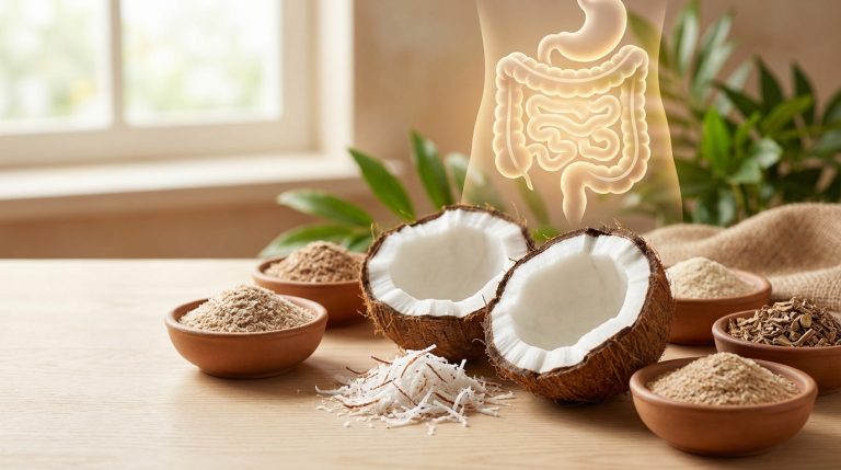 découvrez comment la noix de coco contribue à une meilleure digestion grâce à ses fibres et prébiotiques, favorisant une santé intestinale optimale.