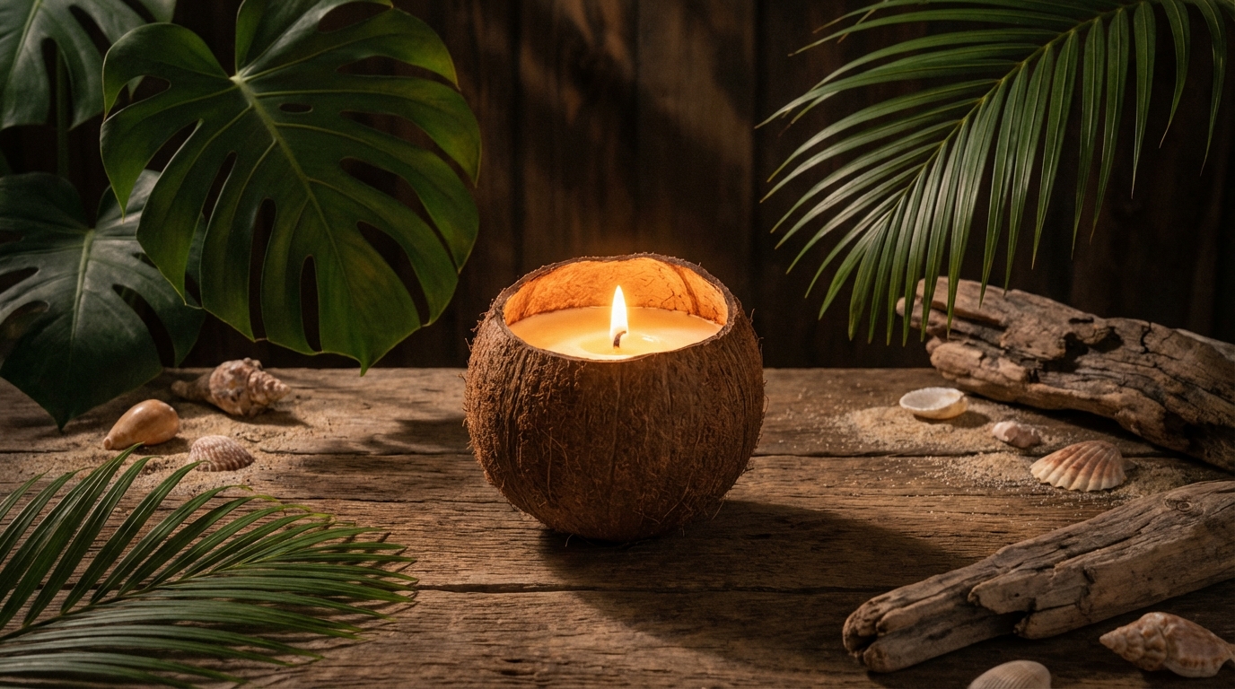 découvrez notre photophore en coque de coco pour une ambiance tamisée et un style tropical chaleureux dans votre intérieur.
