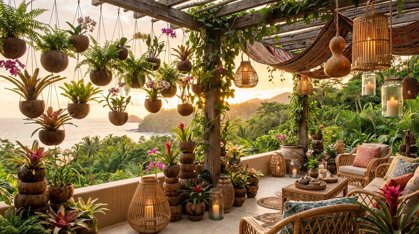 découvrez notre collection de pots et lanternes en coque de noix de coco pour une terrasse exotique chaleureuse et naturelle. apportez une touche unique et écologique à votre espace extérieur.