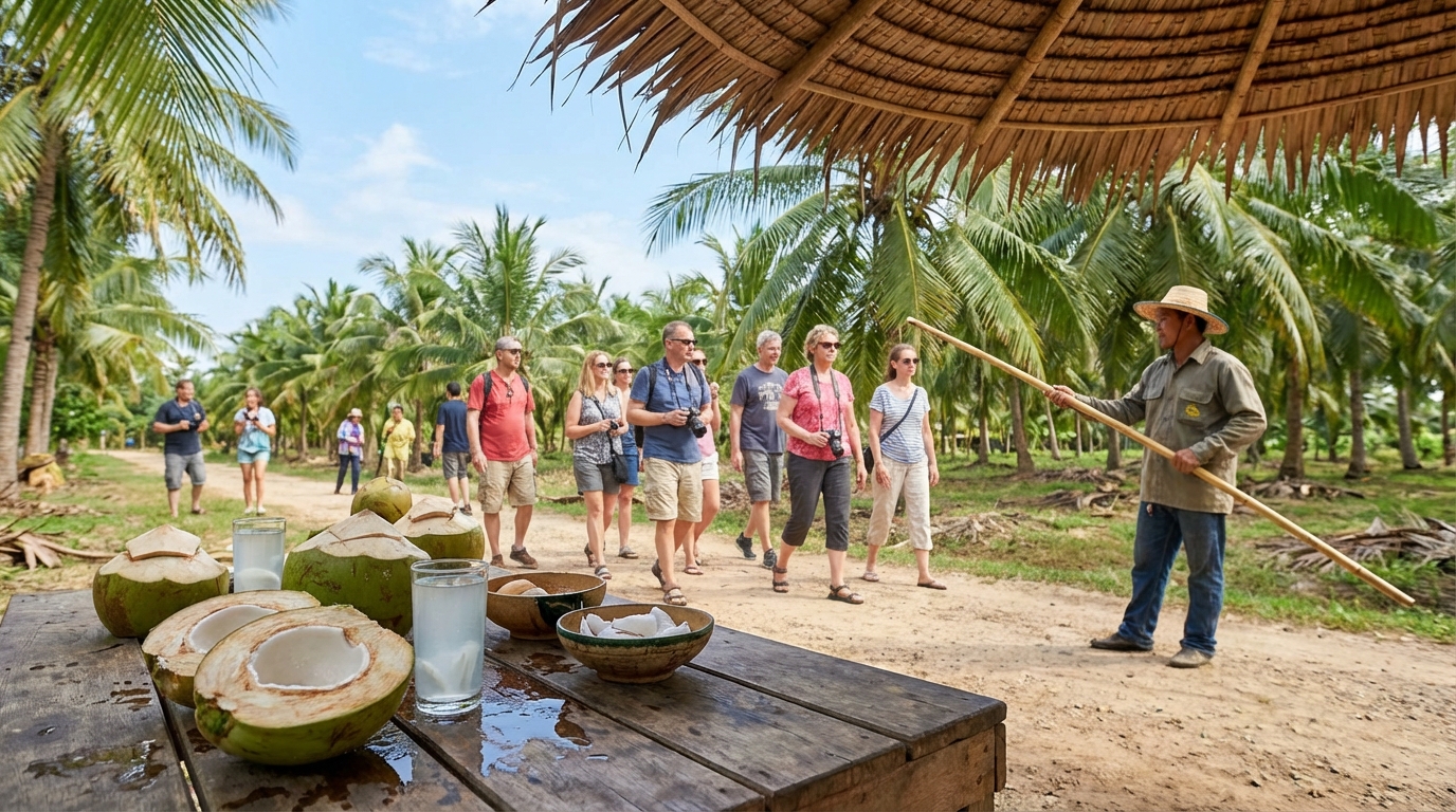 découvrez une visite immersive d'une plantation de cocotiers avec dégustation de produits frais. plongez au cœur de la nature tropicale et savourez des saveurs authentiques.